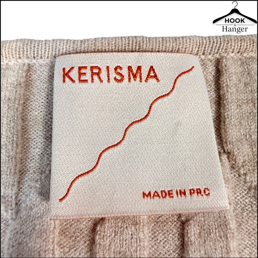 Kerisma Yuzu Daza Top G946 Knit Sweater M/L Beige Textured Batwing Wool Ecru Geo - Picture 2 of 9